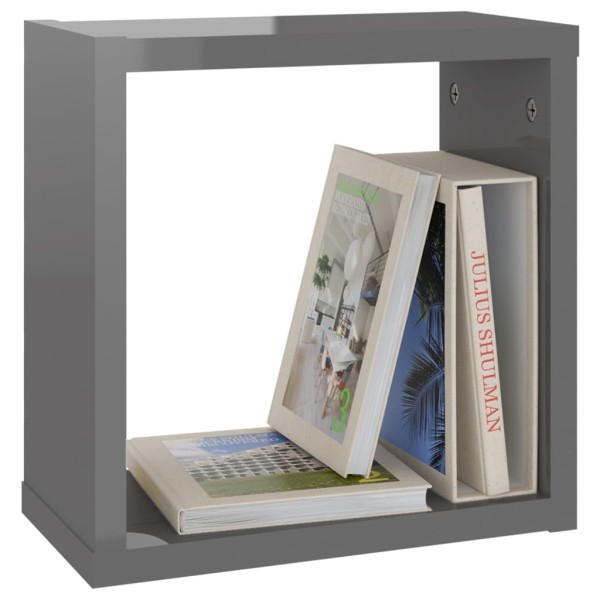 Estantes cubo de pared 2 unidades gris brillo 30x15x30 cm Estantes cubo de pared 2 unidades gris brillo 30x15x30 cm