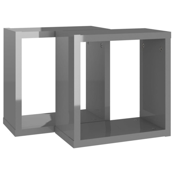 Estantes cubo de pared 2 unidades gris brillo 30x15x30 cm Estantes cubo de pared 2 unidades gris brillo 30x15x30 cm