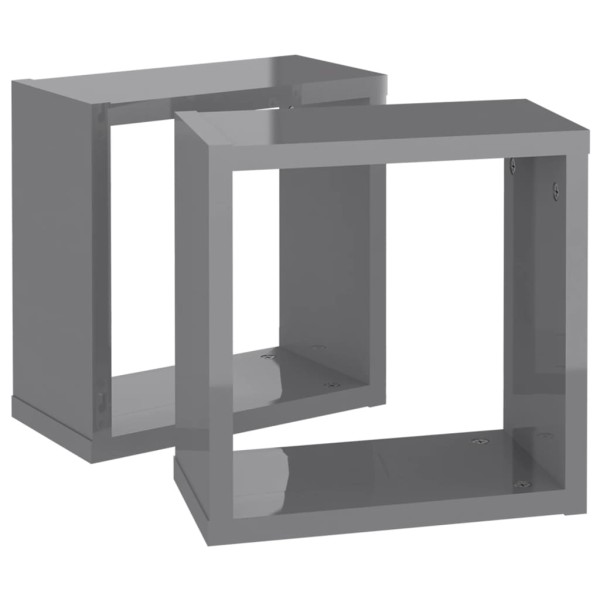 Estantes cubo de pared 2 unidades gris brillo 30x15x30 cm Estantes cubo de pared 2 unidades gris brillo 30x15x30 cm