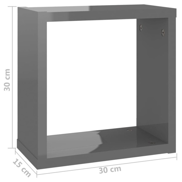 Estantes cubo de pared 2 unidades gris brillo 30x15x30 cm Estantes cubo de pared 2 unidades gris brillo 30x15x30 cm