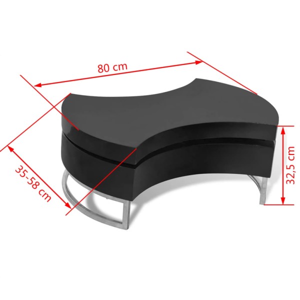 Mesa de centro moderna y ajustable negra con brillo Mesa de centro moderna y ajustable negra con brillo