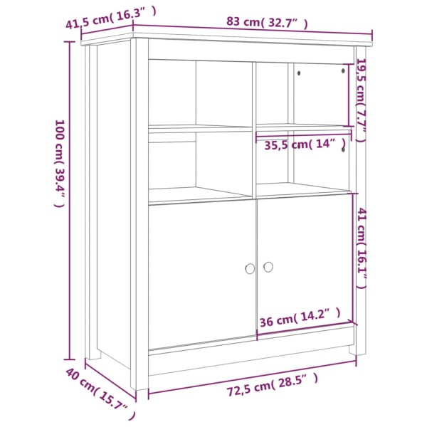 Aparador de madera maciza de pino 83x41,5x100 cm Aparador de madera maciza de pino 83x41,5x100 cm