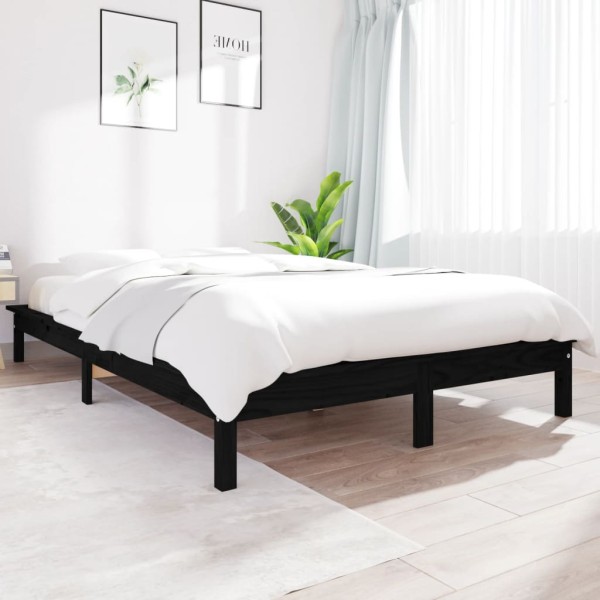 Estructura de cama madera maciza de pino negra 120x200 cm Estructura de cama madera maciza de pino negra 120x200 cm