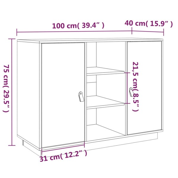 Aparador de madera maciza de pino marrón miel 100x40x75 cm