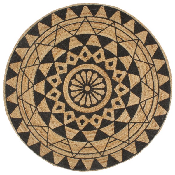 Alfombra de yute tejida a mano con estampado negro 150 cm Alfombra de yute tejida a mano con estampado negro 150 cm
