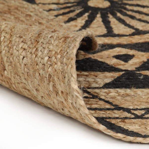 Alfombra de yute tejida a mano con estampado negro 150 cm Alfombra de yute tejida a mano con estampado negro 150 cm