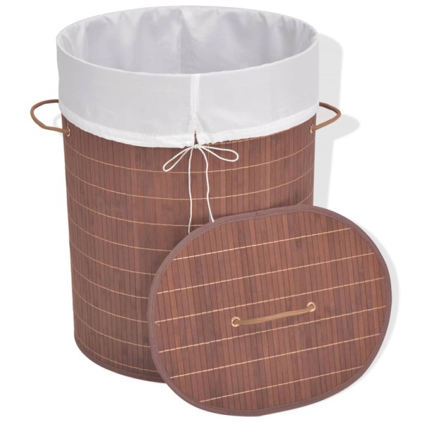 Cesto de la ropa de bambú ovalado marrón Cesto de la ropa de bambú ovalado marrón