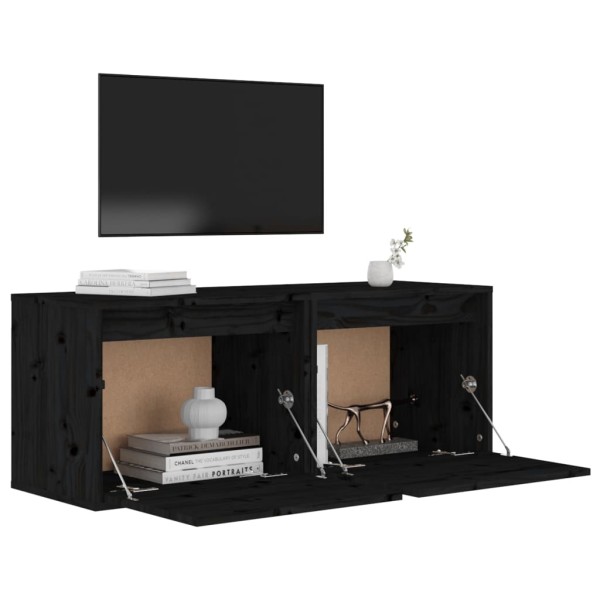 Armario de pared 2 uds madera maciza de pino negro 45x30x35 cm Armario de pared 2 uds madera maciza de pino negro 45x30x35 cm