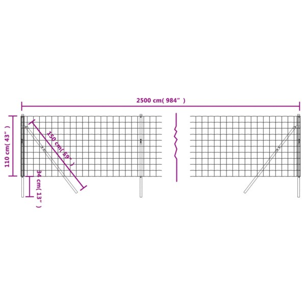 Cerca de alambre de acero galvanizado gris antracita 1,1x25 m Cerca de alambre de acero galvanizado gris antracita 1,1x25 m