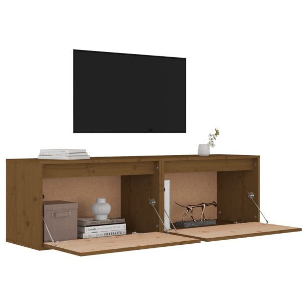 Armario de pared 2 uds madera de pino marrón miel 60x30x35 cm Armario de pared 2 uds madera de pino marrón miel 60x30x35 cm