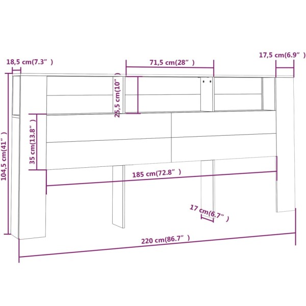 Mueble cabecero color roble ahumado 220x18,5x104,5 cm Mueble cabecero color roble ahumado 220x18,5x104,5 cm