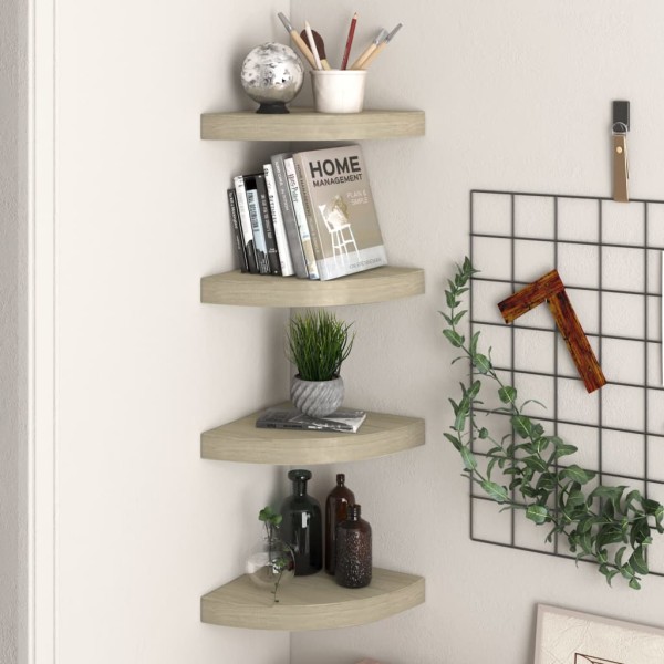 Estante flotante de esquina 4 uds MDF roble 25x25x3,8 cm Estante flotante de esquina 4 uds MDF roble 25x25x3,8 cm