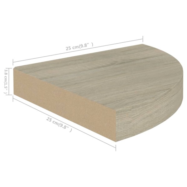 Estante flotante de esquina 4 uds MDF roble 25x25x3,8 cm Estante flotante de esquina 4 uds MDF roble 25x25x3,8 cm