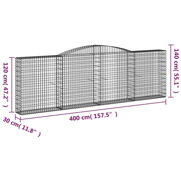 Cestas de gaviones 9 uds forma de arco hierro 400x30x120/140 cm Cestas de gaviones 9 uds forma de arco hierro 400x30x120/140 cm