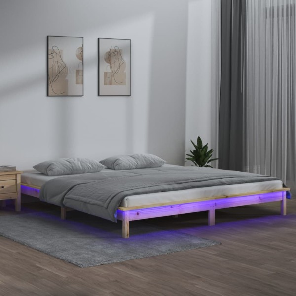 Estructura de cama con LED madera maciza 140x200 cm Estructura de cama con LED madera maciza 140x200 cm