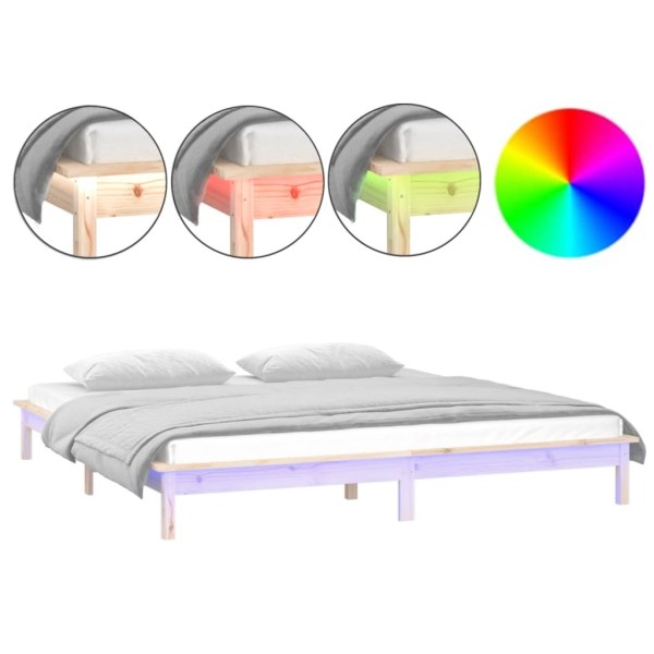 Estructura de cama con LED madera maciza 140x200 cm Estructura de cama con LED madera maciza 140x200 cm