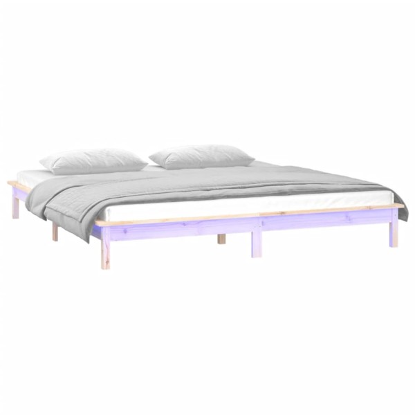 Estructura de cama con LED madera maciza 140x200 cm Estructura de cama con LED madera maciza 140x200 cm