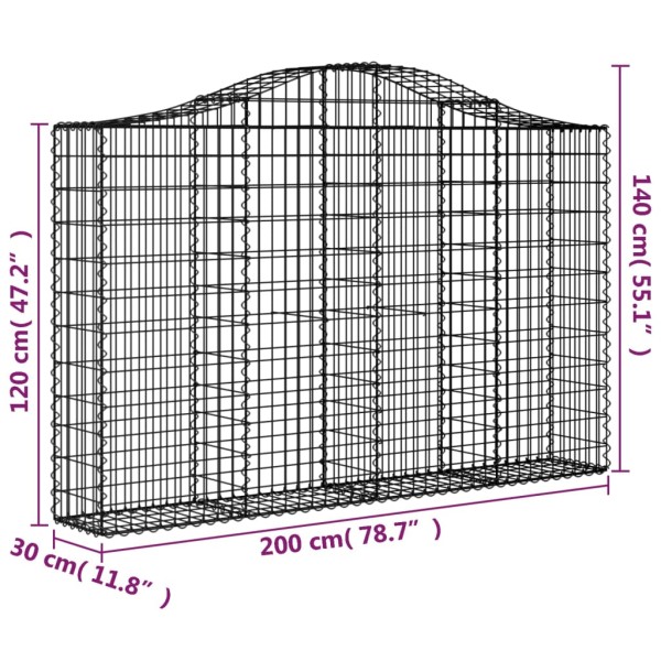 Cestas de gaviones 2 uds forma de arco hierro 200x30x120/140cm Cestas de gaviones 2 uds forma de arco hierro 200x30x120/140cm