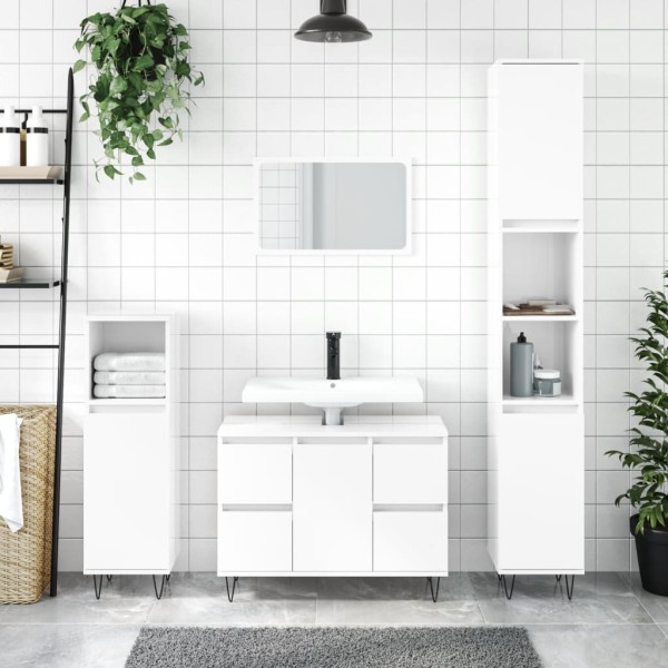 Mueble de baño madera de ingeniería blanco brillo 80x33x60 cm Mueble de baño madera de ingeniería blanco brillo 80x33x60 cm