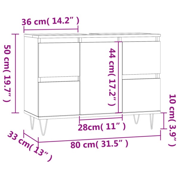 Mueble de baño madera de ingeniería blanco brillo 80x33x60 cm Mueble de baño madera de ingeniería blanco brillo 80x33x60 cm