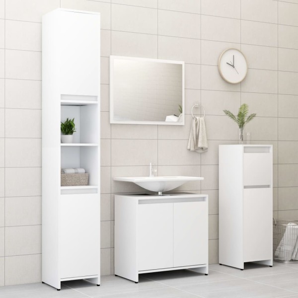 Juego de muebles de baño 4 piezas madera ingeniería blanco Juego de muebles de baño 4 piezas madera ingeniería blanco