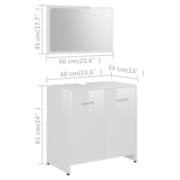Juego muebles de baño 3 piezas madera ingeniería blanco brillo Juego muebles de baño 3 piezas madera ingeniería blanco brillo