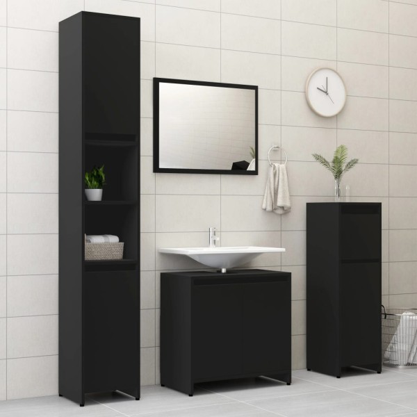 Juego de muebles de baño 3 pzas madera de ingeniería negro Juego de muebles de baño 3 pzas madera de ingeniería negro