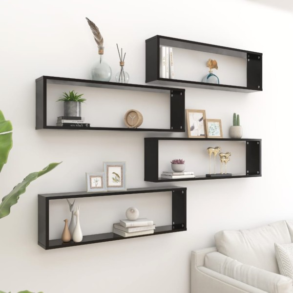 Estantes cubo de pared 4 uds contrachapado negro 100x15x30 cm Estantes cubo de pared 4 uds contrachapado negro 100x15x30 cm