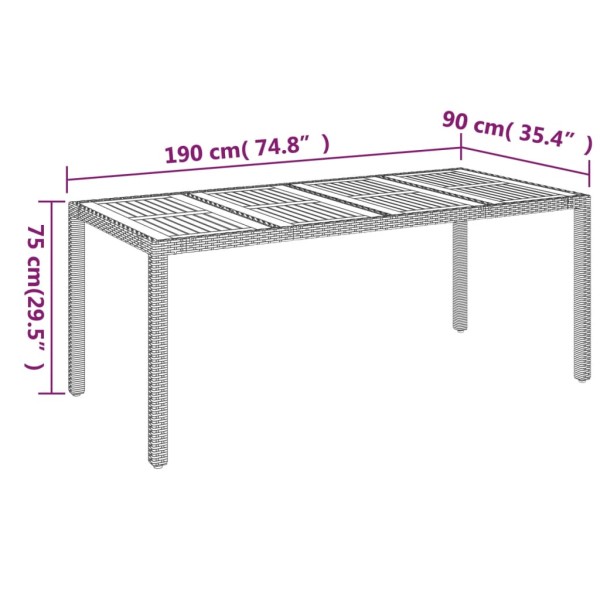 Mesa de jardín superficie de madera ratán PE gris 190x90x75 cm Mesa de jardín superficie de madera ratán PE gris 190x90x75 cm