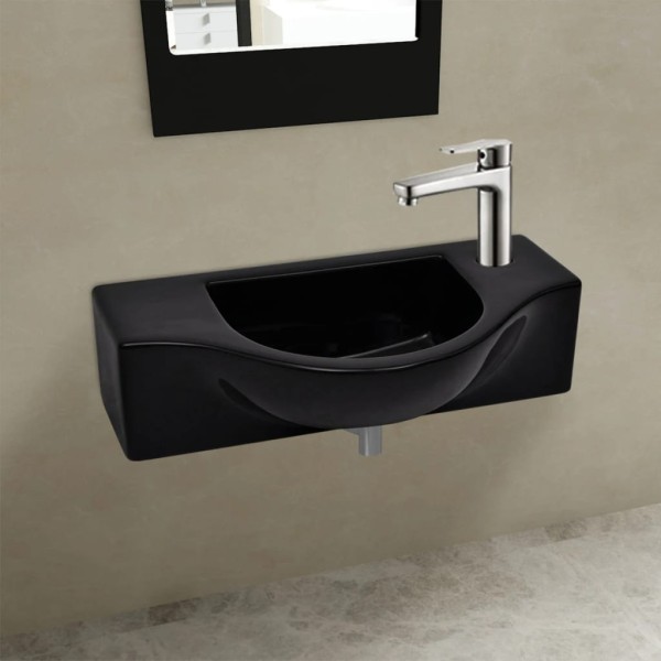 Lavabo de cerámica con orificio de grifo/desagüe negro Lavabo de cerámica con orificio de grifo/desagüe negro