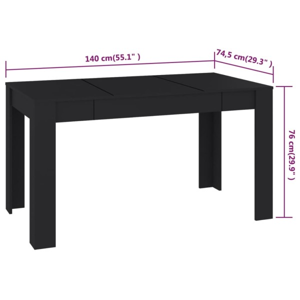 Mesa de comedor de madera contrachapada negro 140x74,5x76 cm Mesa de comedor de madera contrachapada negro 140x74,5x76 cm