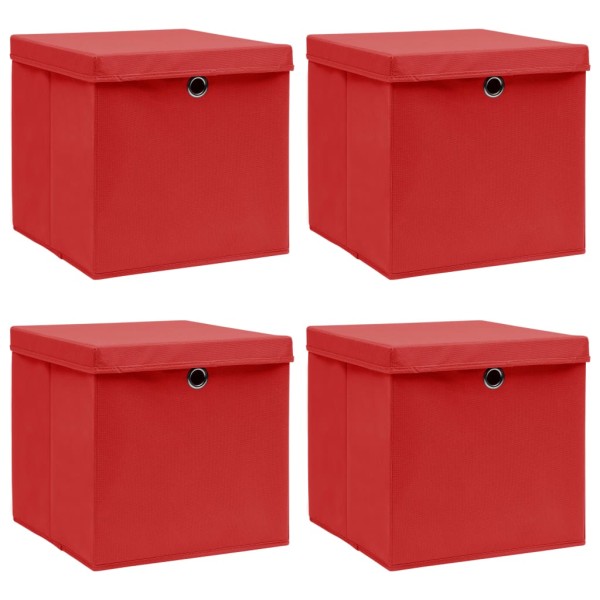Cajas de almacenaje con tapas 4 uds tela rojo 32x32x32 cm Cajas de almacenaje con tapas 4 uds tela rojo 32x32x32 cm