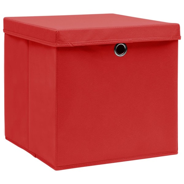 Cajas de almacenaje con tapas 4 uds tela rojo 32x32x32 cm Cajas de almacenaje con tapas 4 uds tela rojo 32x32x32 cm