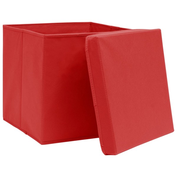 Cajas de almacenaje con tapas 4 uds tela rojo 32x32x32 cm Cajas de almacenaje con tapas 4 uds tela rojo 32x32x32 cm