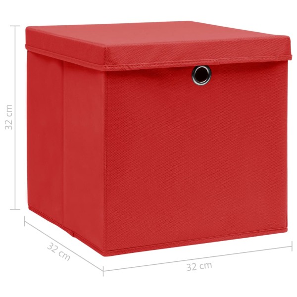 Cajas de almacenaje con tapas 4 uds tela rojo 32x32x32 cm Cajas de almacenaje con tapas 4 uds tela rojo 32x32x32 cm