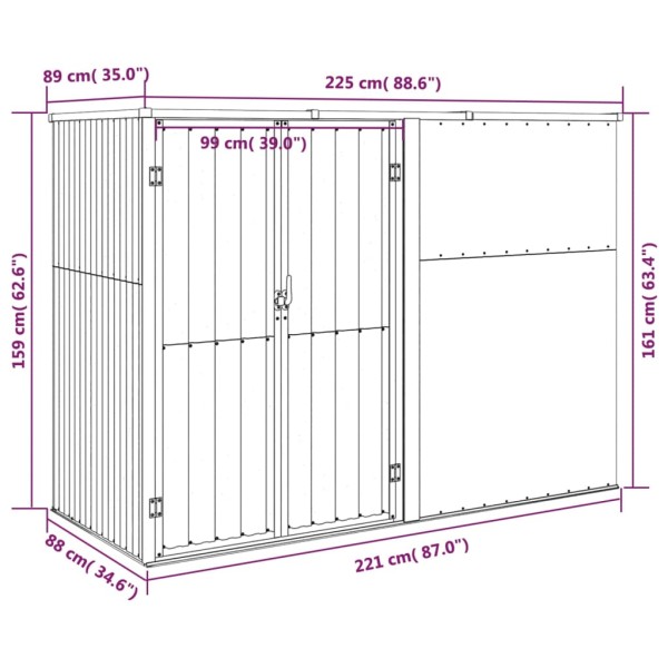 Cobertizo de herramientas jardín acero galvanizado 225x89x161cm Cobertizo de herramientas jardín acero galvanizado 225x89x161cm