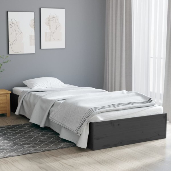 Estructura de cama madera maciza individual gris 75x190 cm