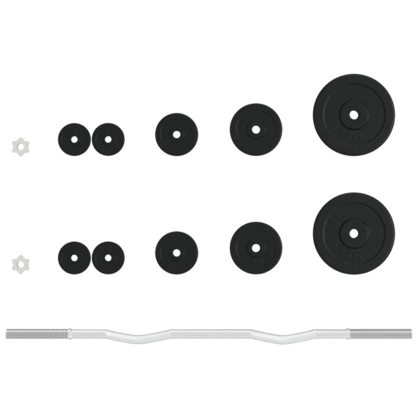 Juego de barra con discos 30 kg hierro fundido y acero cromado Juego de barra con discos 30 kg hierro fundido y acero cromado