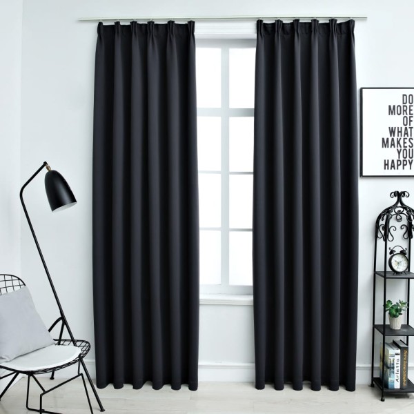 Cortinas opacas con ganchos 2 piezas negro 140x245 cm Cortinas opacas con ganchos 2 piezas negro 140x245 cm