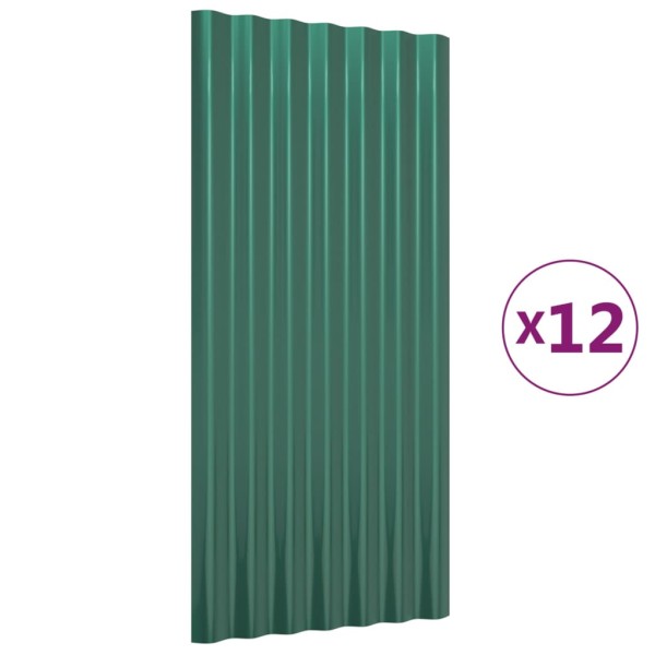 Paneles de tejado 12 unidades acero recubierto verde 80x36 cm Paneles de tejado 12 unidades acero recubierto verde 80x36 cm