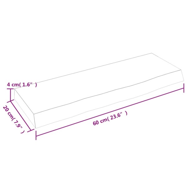 Estante de pared madera de roble tratada marrón claro 60x20x4cm Estante de pared madera de roble tratada marrón claro 60x20x4cm