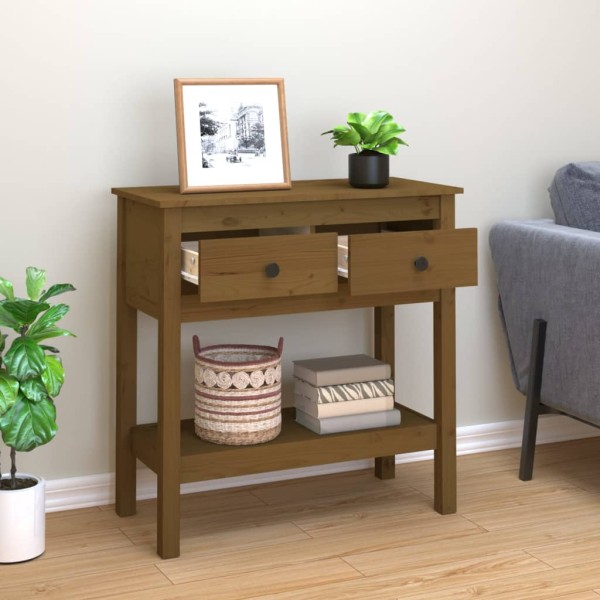 Mesa consola de madera maciza de pino marrón miel 75x35x75 cm Mesa consola de madera maciza de pino marrón miel 75x35x75 cm
