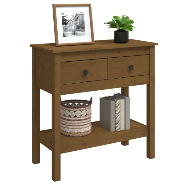 Mesa consola de madera maciza de pino marrón miel 75x35x75 cm Mesa consola de madera maciza de pino marrón miel 75x35x75 cm