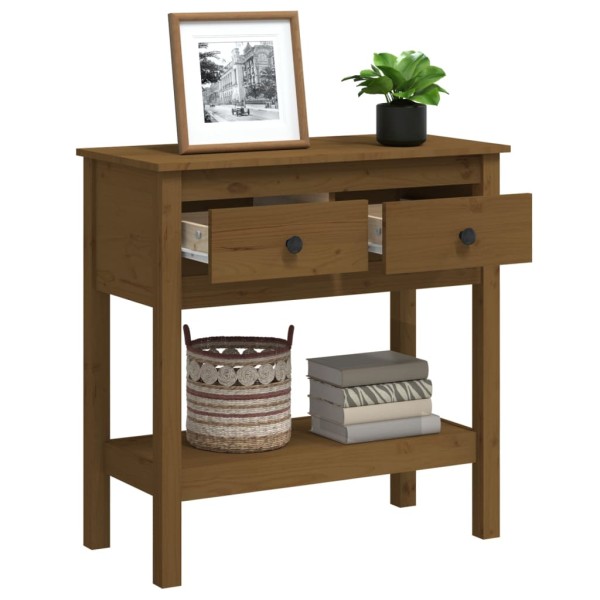 Mesa consola de madera maciza de pino marrón miel 75x35x75 cm Mesa consola de madera maciza de pino marrón miel 75x35x75 cm