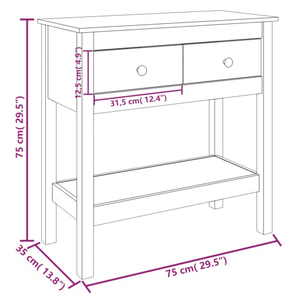 Mesa consola de madera maciza de pino marrón miel 75x35x75 cm Mesa consola de madera maciza de pino marrón miel 75x35x75 cm