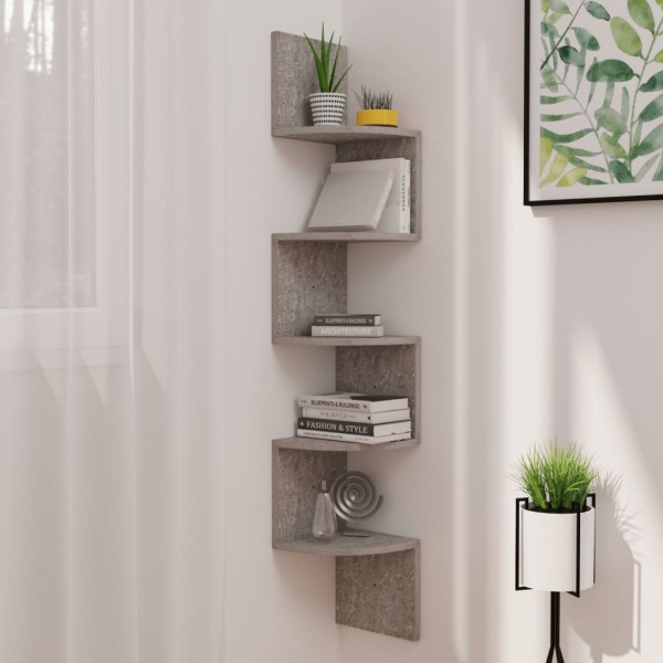 Estante de esquina de pared madera de ingeniería gris hormigón Estante de esquina de pared madera de ingeniería gris hormigón