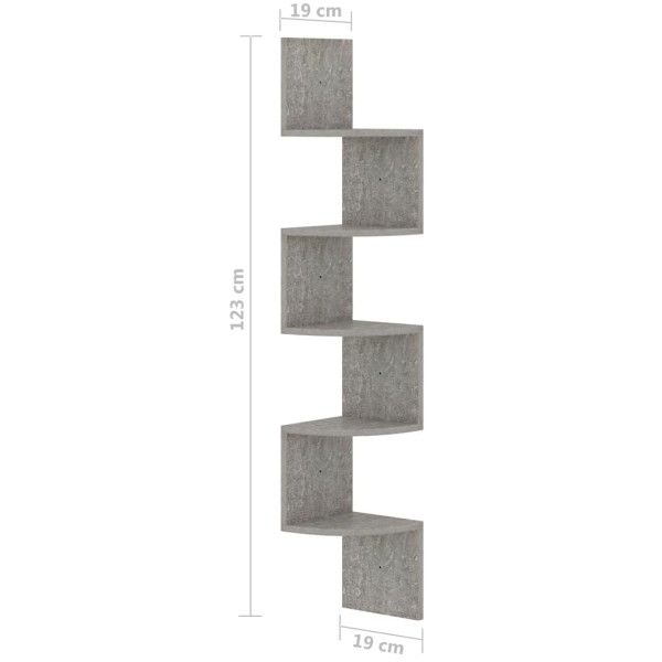 Estante de esquina de pared madera de ingeniería gris hormigón Estante de esquina de pared madera de ingeniería gris hormigón