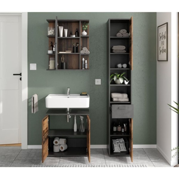 FMD Armario para lavabo de baño con 2 puertas matera oscuro old FMD Armario para lavabo de baño con 2 puertas matera oscuro old