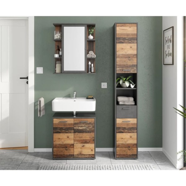 FMD Armario para lavabo de baño con 2 puertas matera oscuro old FMD Armario para lavabo de baño con 2 puertas matera oscuro old