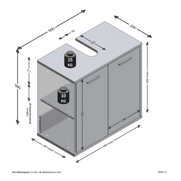 FMD Armario para lavabo de baño con 2 puertas matera oscuro old FMD Armario para lavabo de baño con 2 puertas matera oscuro old
